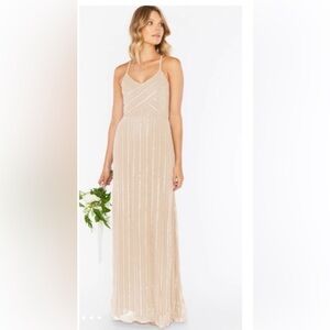 Show Me Your MuMu Gala Gown Maxi Dress Champagne Beaded Gold